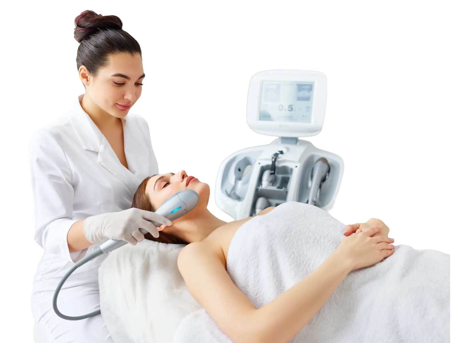 Therapist performing an RF treatment on a client